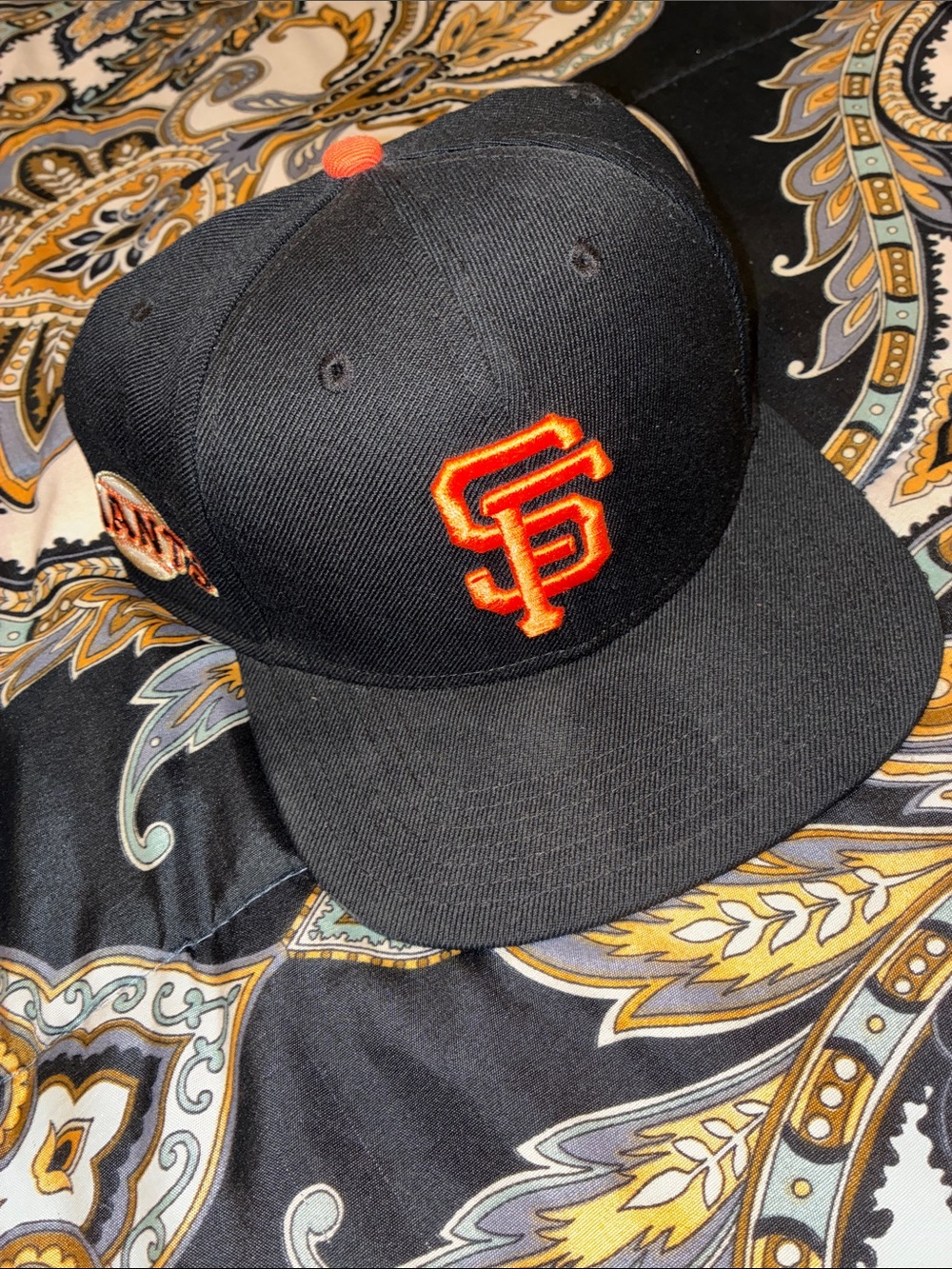 Black Fitted Cap with Orange Embroidered SF Logo